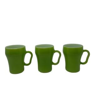 Fire-King Green Soda Fountain Mugs • Set of 3 Vintage Anchor Hocking